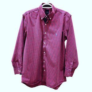 TailorByrd Men’s Button Up Shirt Pink Blue Check Pattern Flip Cuff Size M
